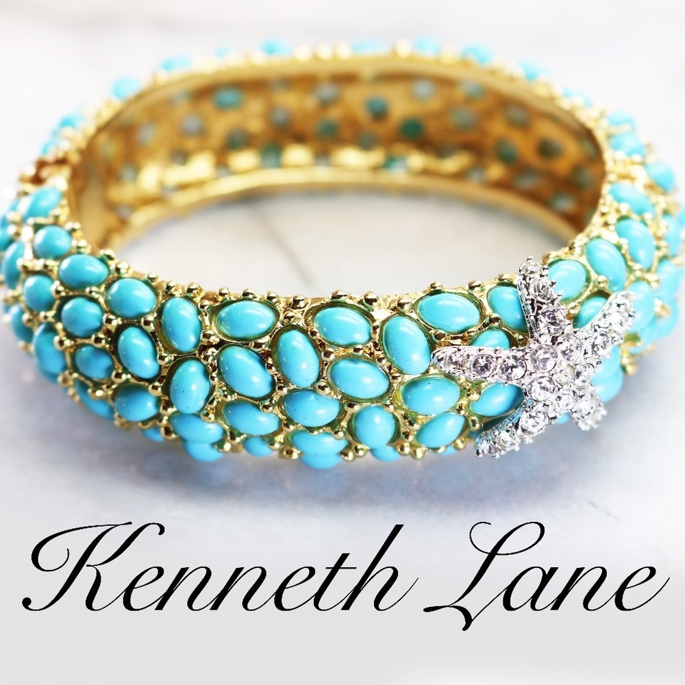 Vintage Kenneth Jay Lane Crystal Starfish Turquoise Cabochon Bracelet